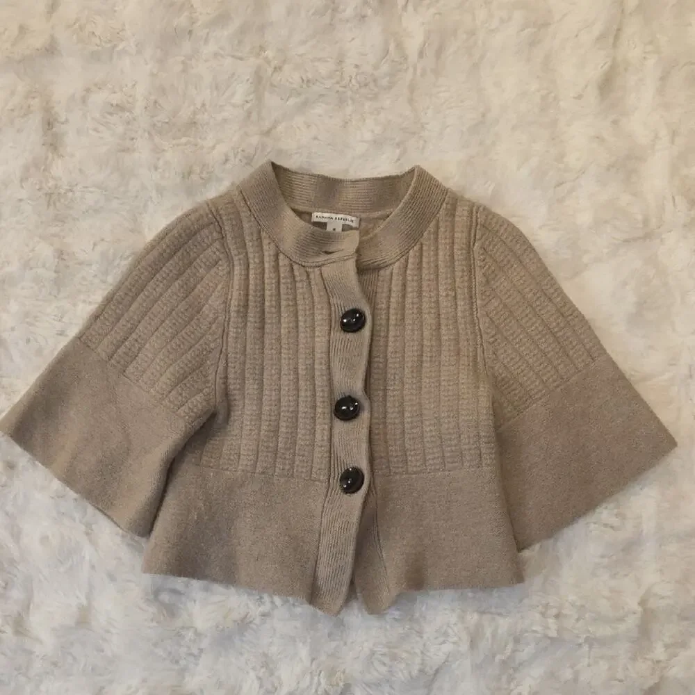 Banana Republic Tan Beige 100% Wool Button-Up Jacket Womens M 2009 Clean Simple